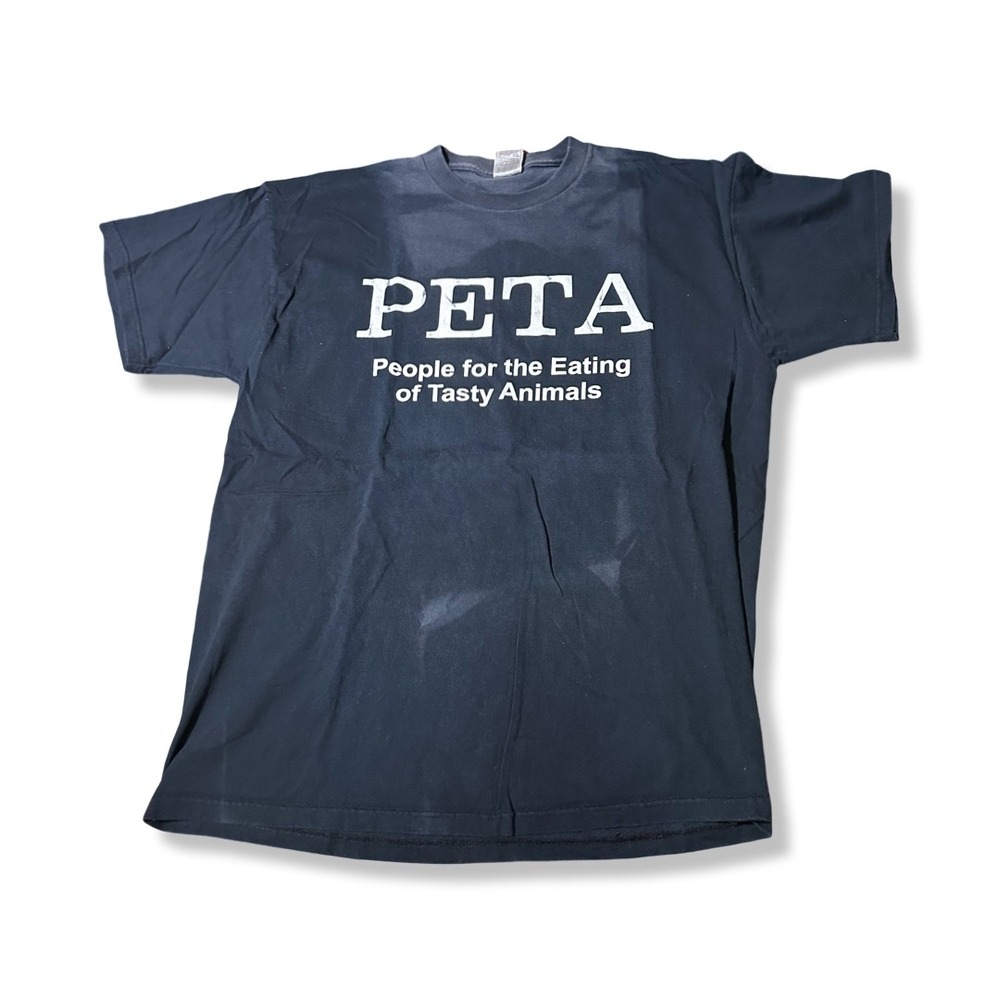 Vintage 90s PETA Parody T-Shirt Mens XL Black Excellent Graphic Tee Faded